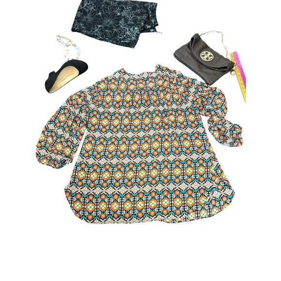 Zac & Rachel Woman Blouse 2X Boho Floral Zip Neck Long Sleeve Tunic Top - Picture 2 of 6